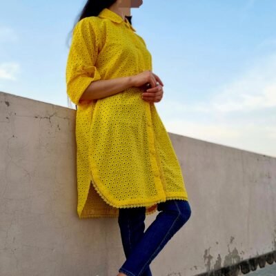 Chickenkari Schiffli 1pc- yellow
