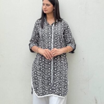 Chickenkari Schiffli black and white 1 piece- black