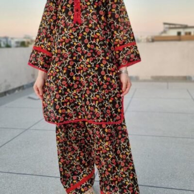 Chic Black Floral Co-Ord Set - Farshi shalwar
