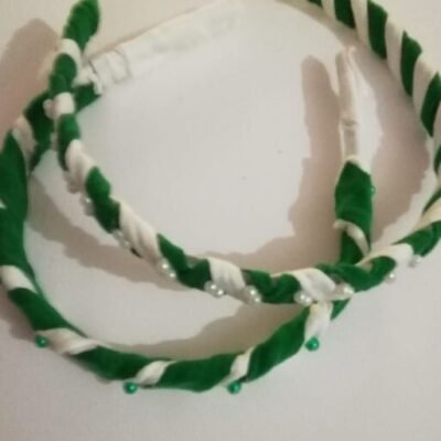 Handmade Green & White Braided Headband