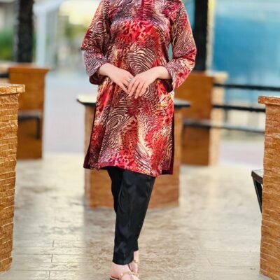 Printed Silk Shirt with Plain Black Trouser | Elegant Two-Piece